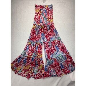 Banjul Floral Print Smocked Wide Leg‎ pants Ruffle Tiered Size S